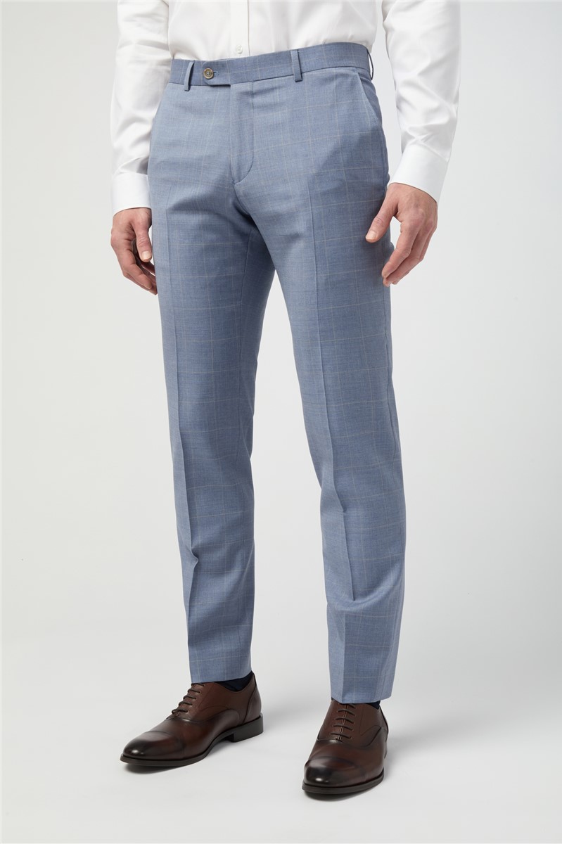  Tailored Fit Italian Blue Windowpane Waistcoat