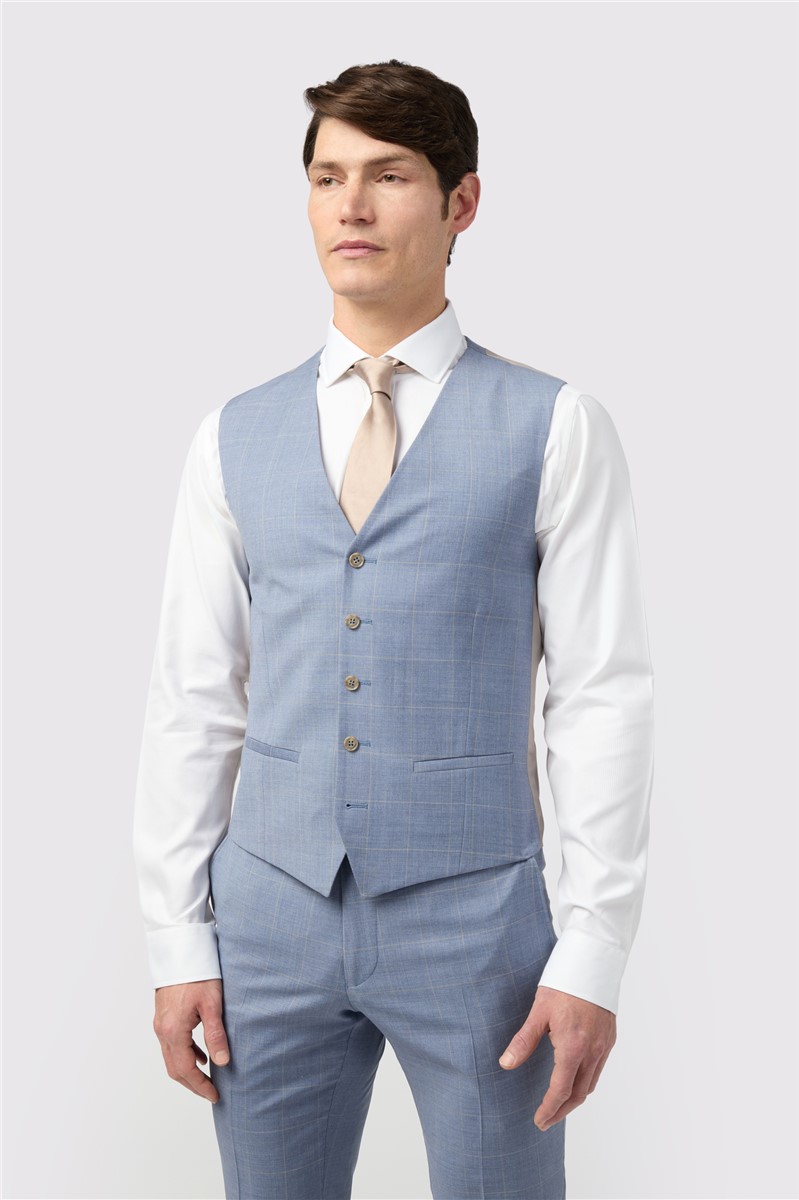  Tailored Fit Italian Blue Windowpane Waistcoat