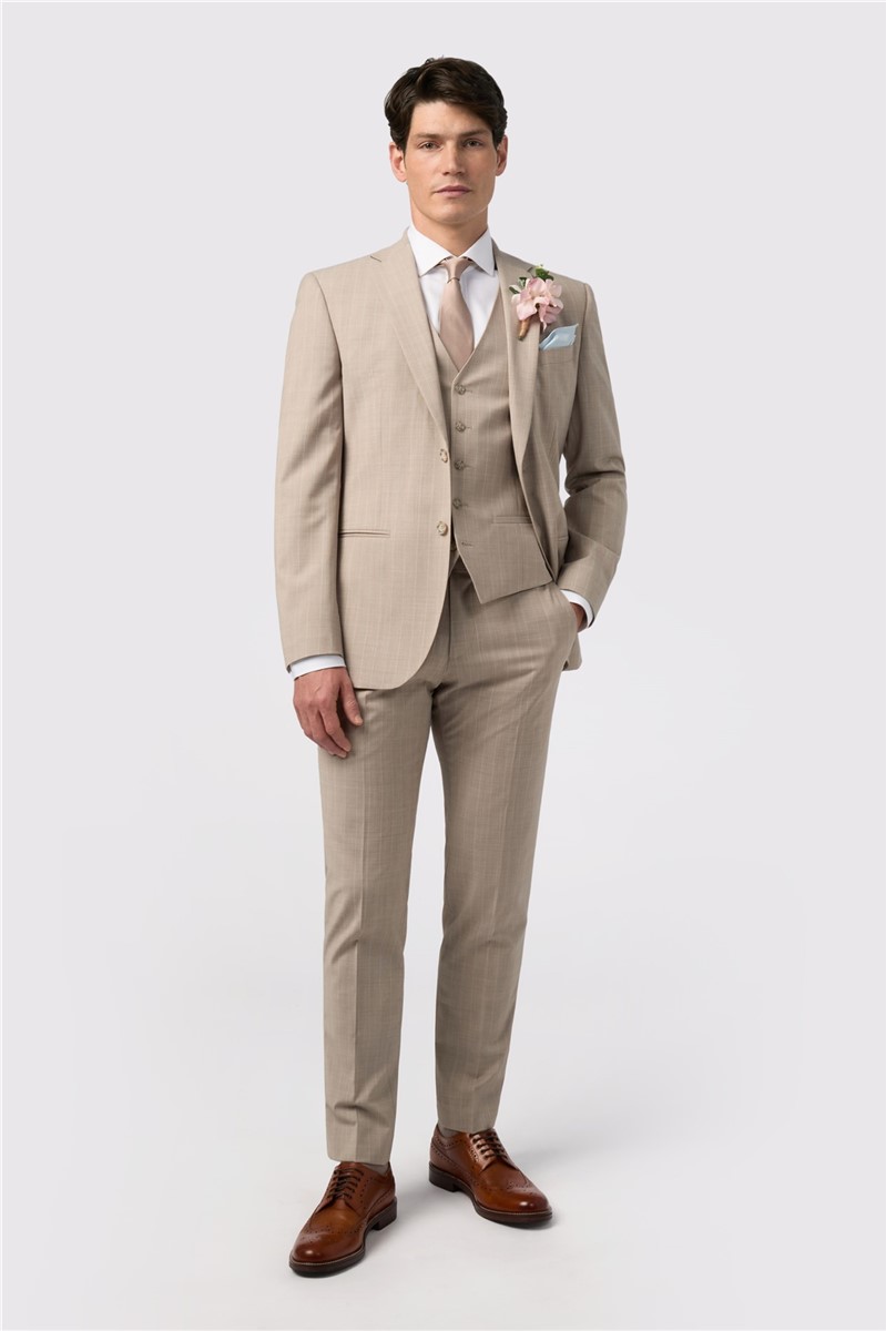  Tailored Fit Stone Chalkstripe Performance Suit