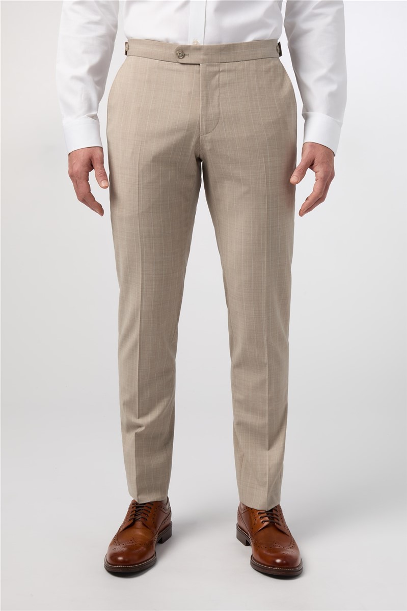  Tailored Fit Stone Chalkstripe Performance Suit