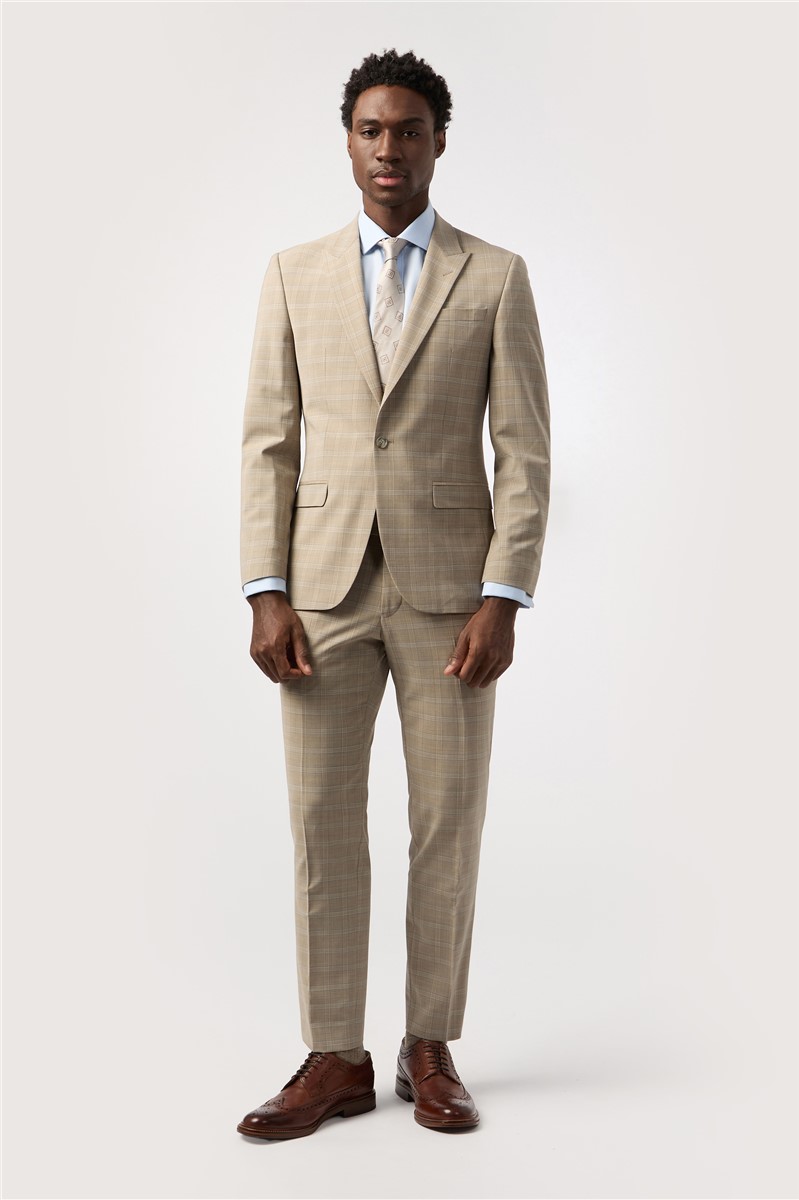  Tailored Fit Performance Stone Blue Check Suit