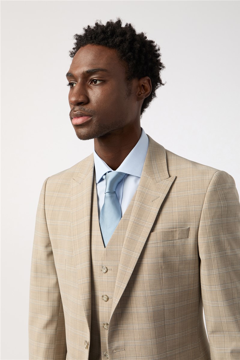  Tailored Fit Performance Stone Blue Check Suit