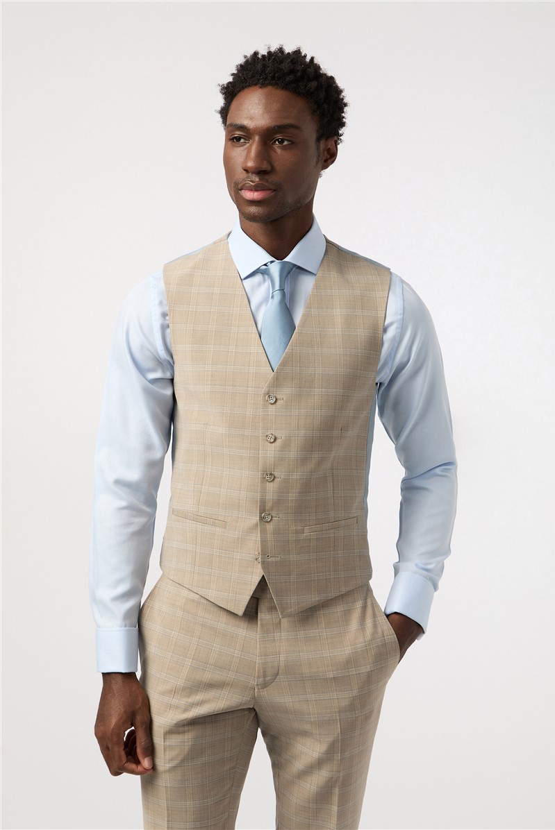  Tailored Fit Performance Stone Blue Check Suit