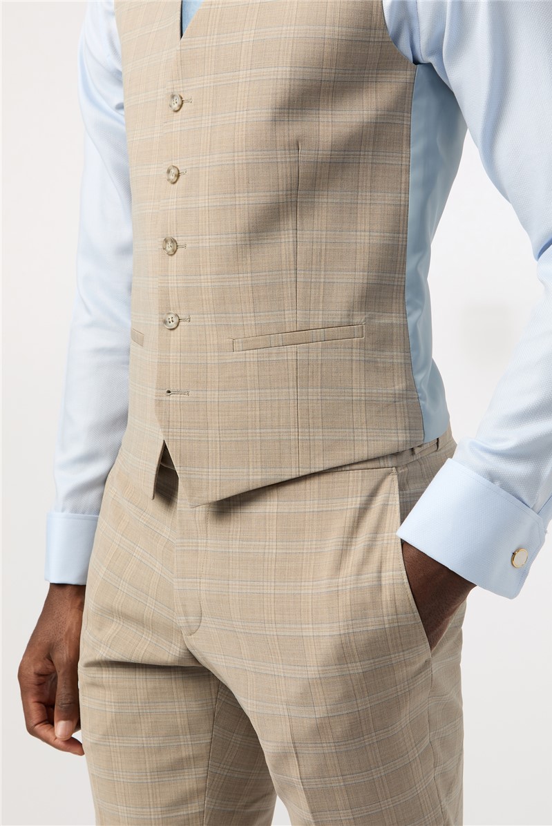  Tailored Fit Performance Stone Blue Check Suit