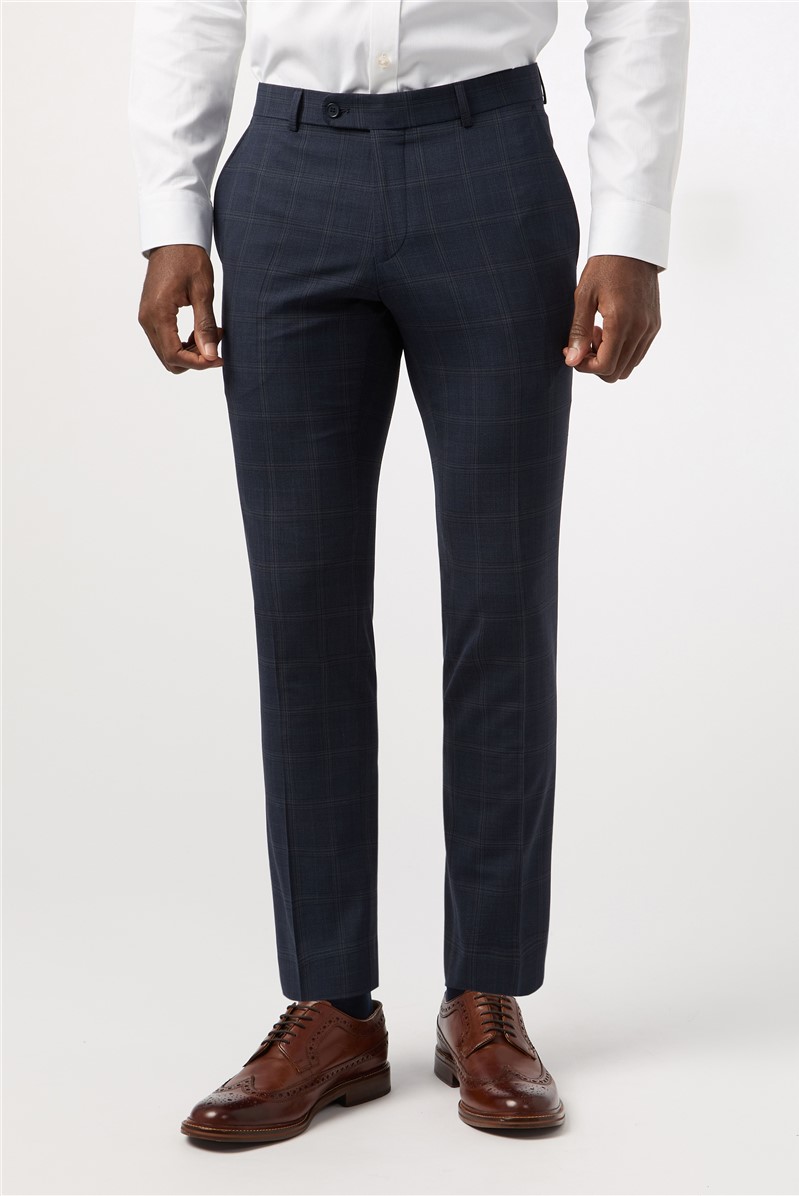  Tailored Fit Performance Dark Navy Stone Check Suit