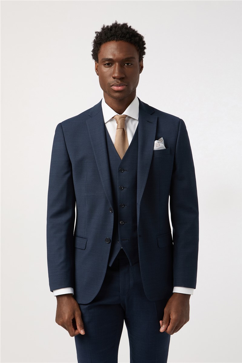  Tailored Fit Performance Navy Texture Suit