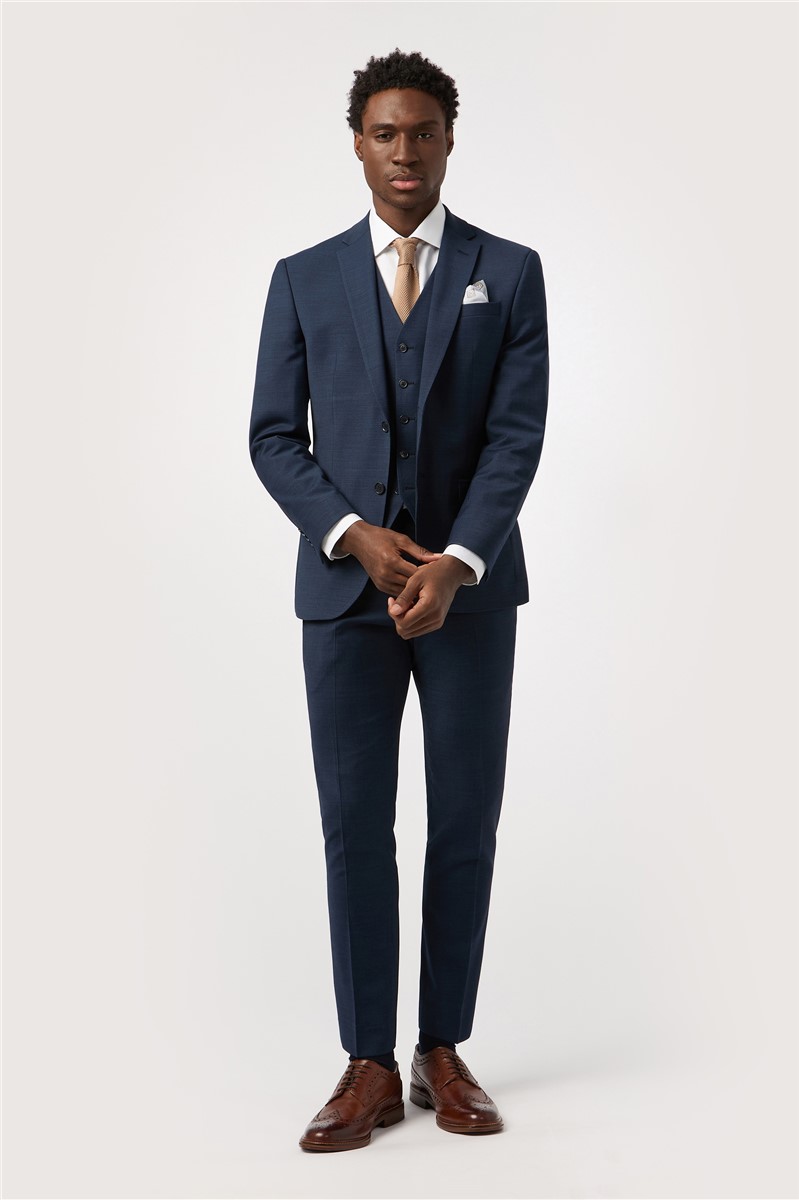  Tailored Fit Performance Navy Texture Suit