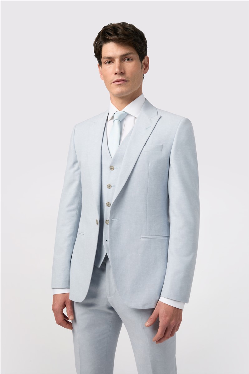 Tailored Fit Soft Blue Linen Trouser