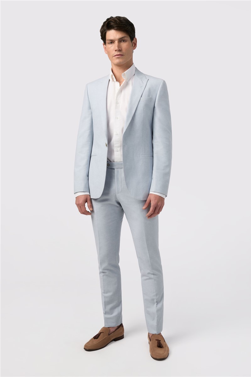  Tailored Fit Soft Blue Linen Trouser