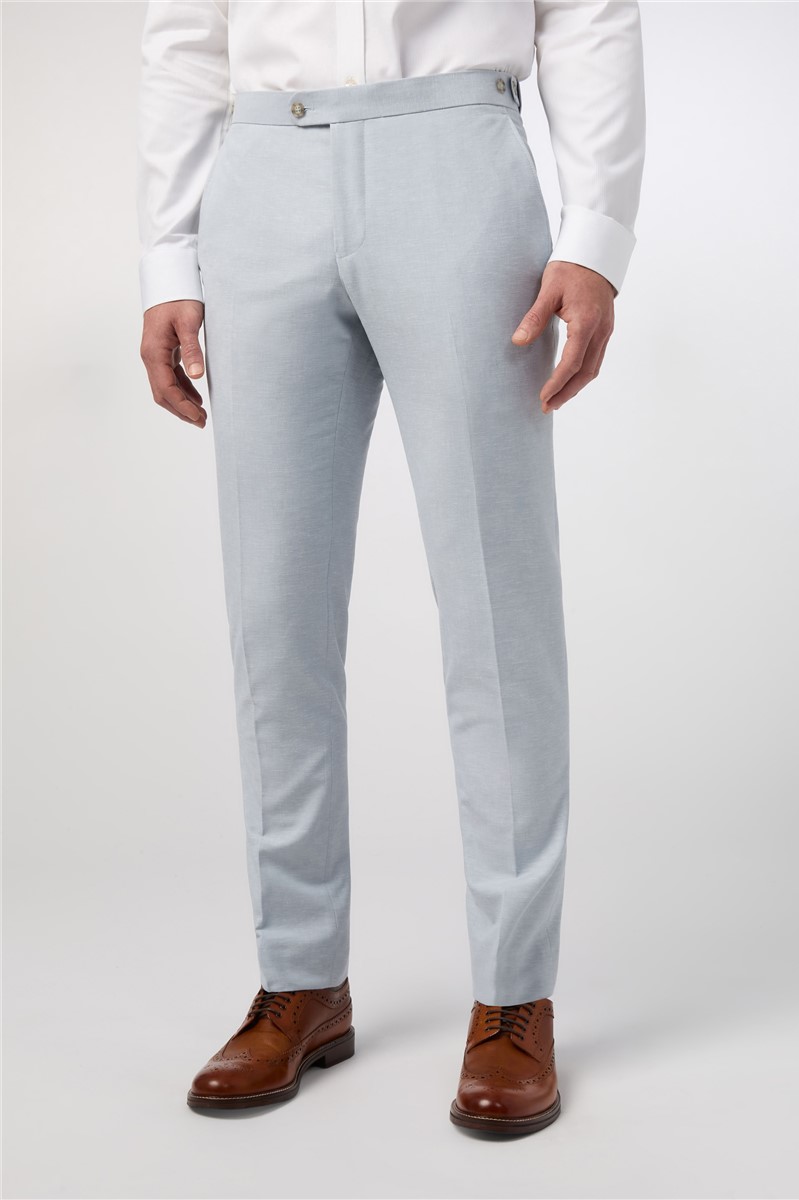  Tailored Fit Soft Blue Linen Trouser