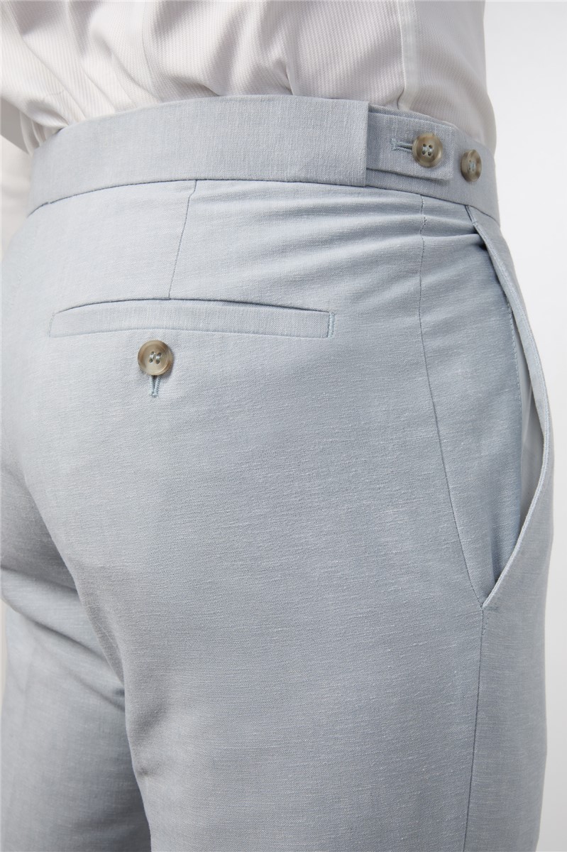  Tailored Fit Soft Blue Linen Trouser