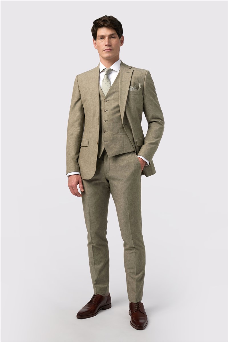  Slim Fit Sage Linen Waistcoat