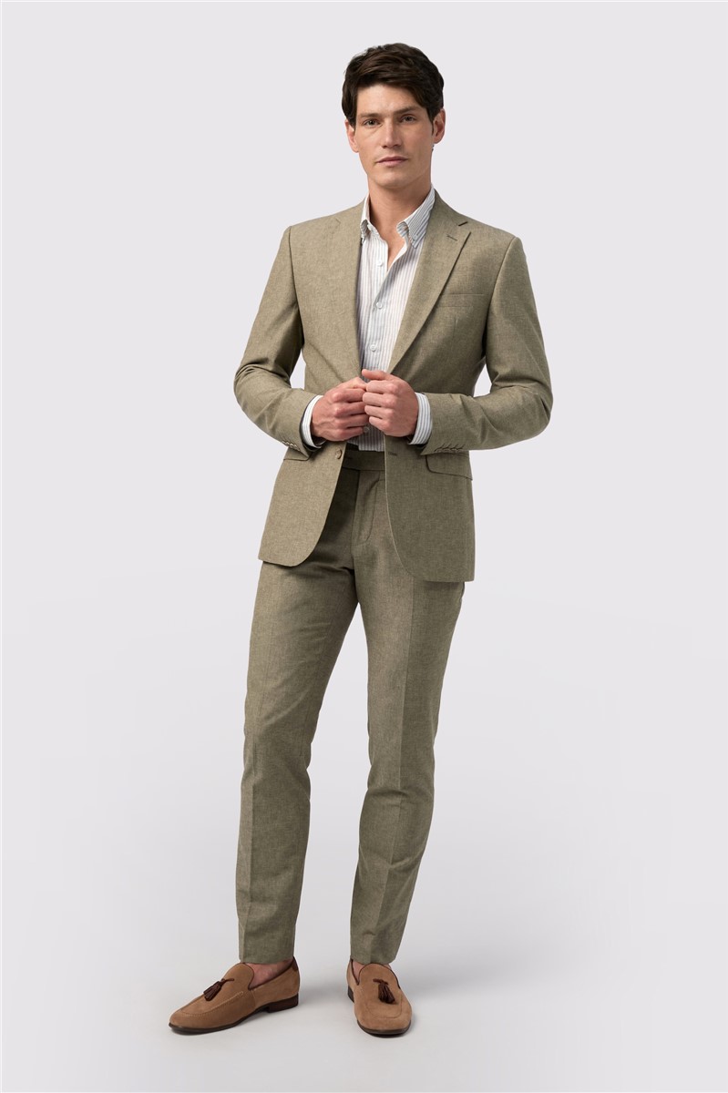  Slim Fit Sage Linen Waistcoat