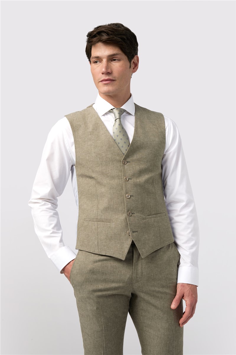  Slim Fit Sage Linen Waistcoat
