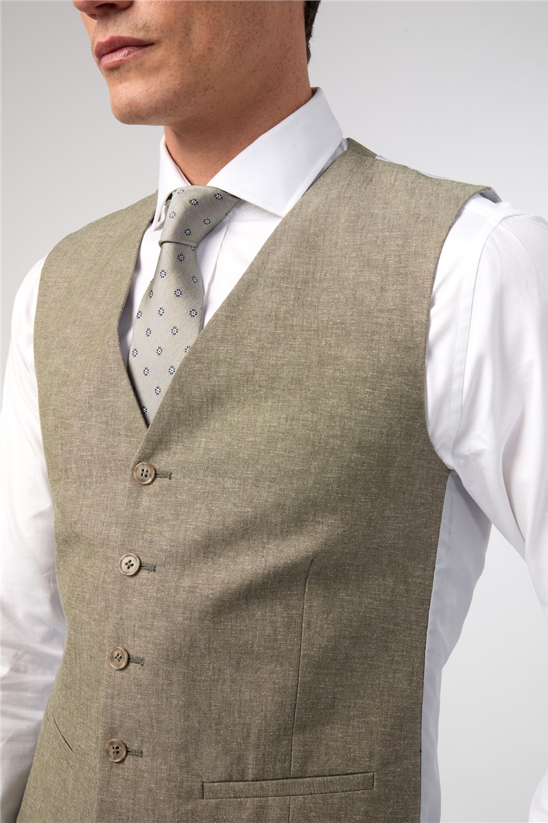  Slim Fit Sage Linen Waistcoat