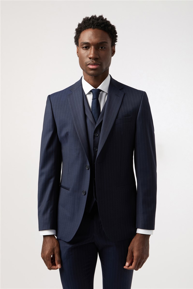  Tailored Fit Performance Navy Stripe Suit