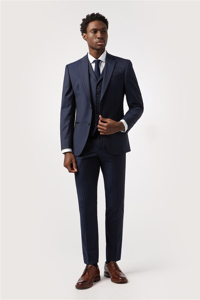  Tailored Fit Performance Navy Stripe Suit