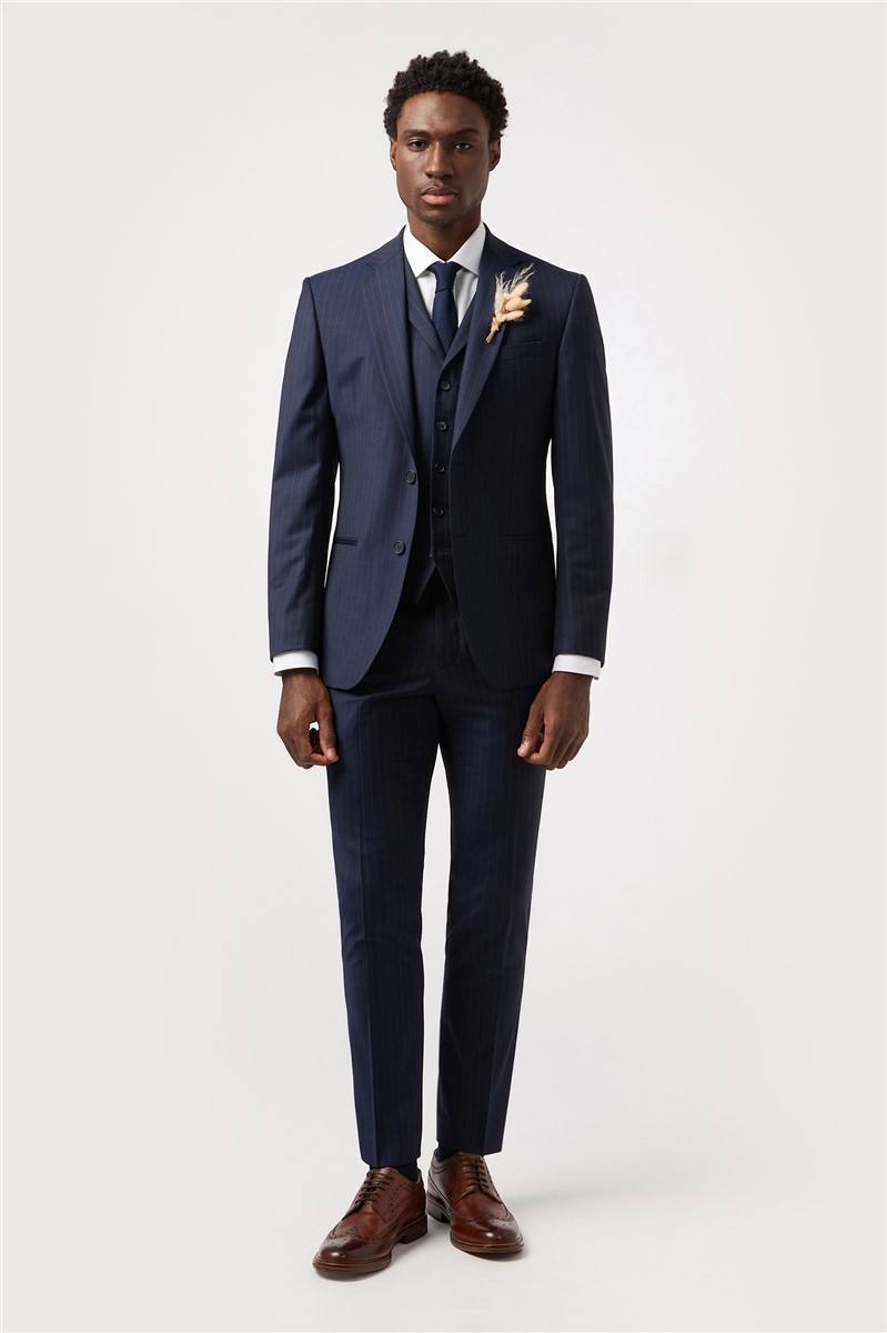  Tailored Fit Performance Navy Stripe Suit