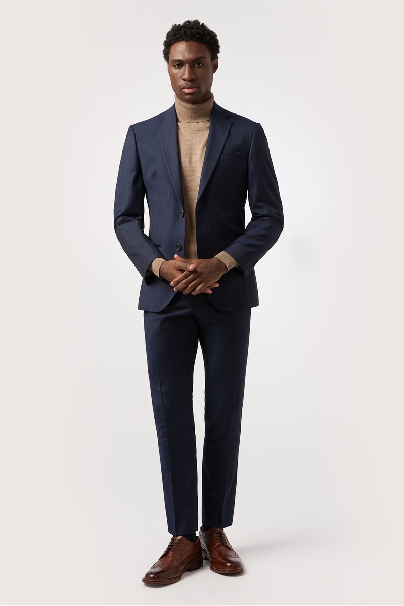  Tailored Fit Performance Navy Stripe Suit