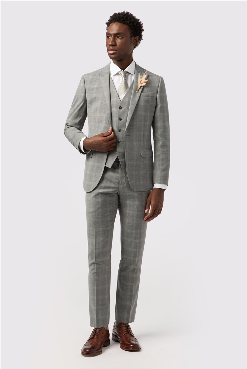  Tailored Fit Cool Grey Windowpane Check Waistcoat