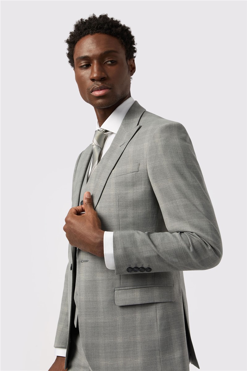  Tailored Fit Cool Grey Windowpane Check Waistcoat