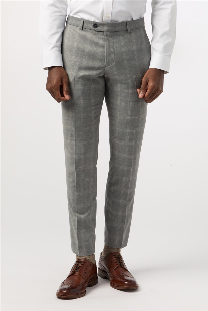  Tailored Fit Cool Grey Windowpane Check Waistcoat