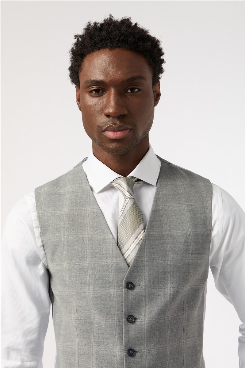  Tailored Fit Cool Grey Windowpane Check Waistcoat