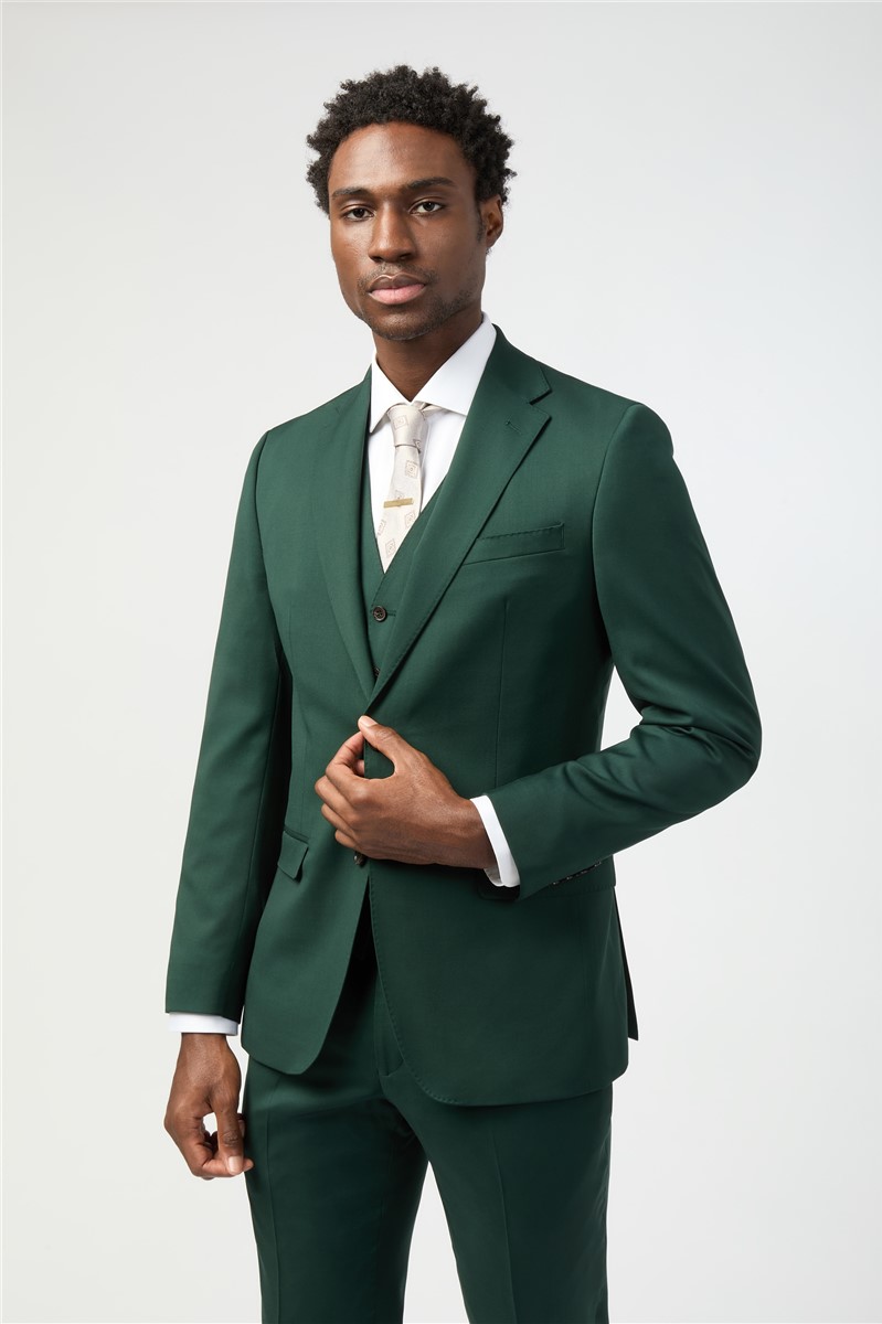  Tailored Fit Italian Super 100'S Bottle Green Twill Suit
