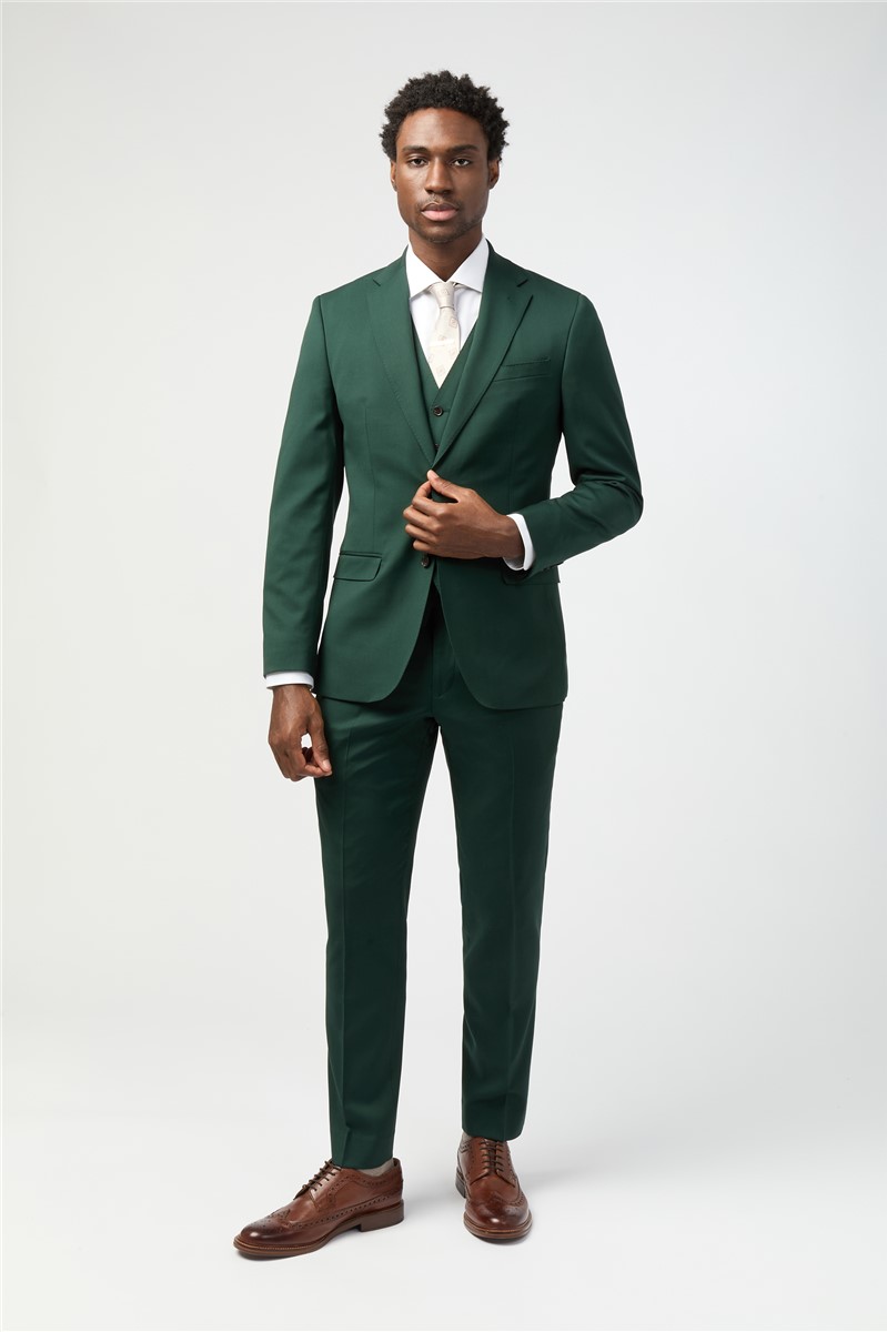  Tailored Fit Italian Super 100'S Bottle Green Twill Suit