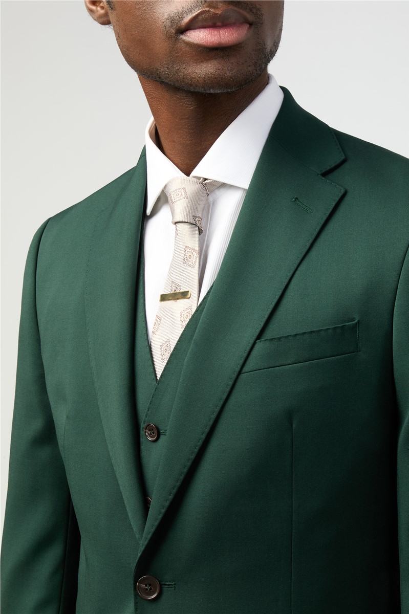  Tailored Fit Italian Super 100'S Bottle Green Twill Suit