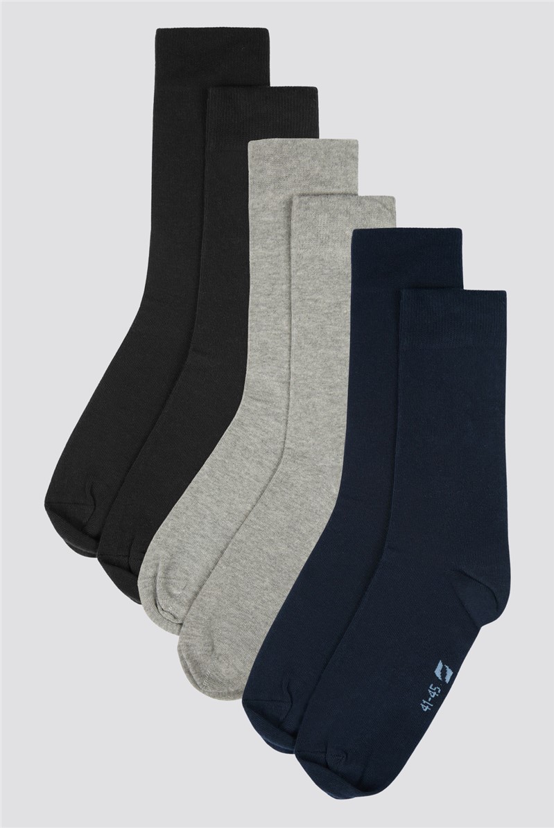  Black, Navy & Grey Socks Pack of 3