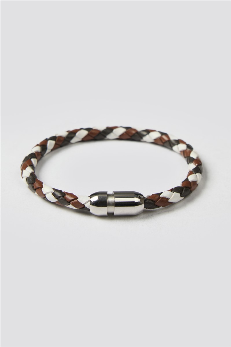  Brown and White Leather Bracelet