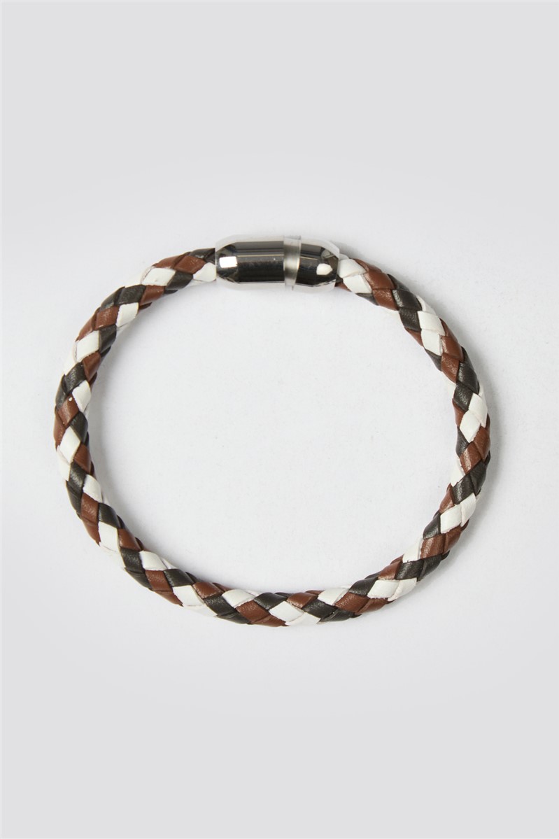  Brown and White Leather Bracelet