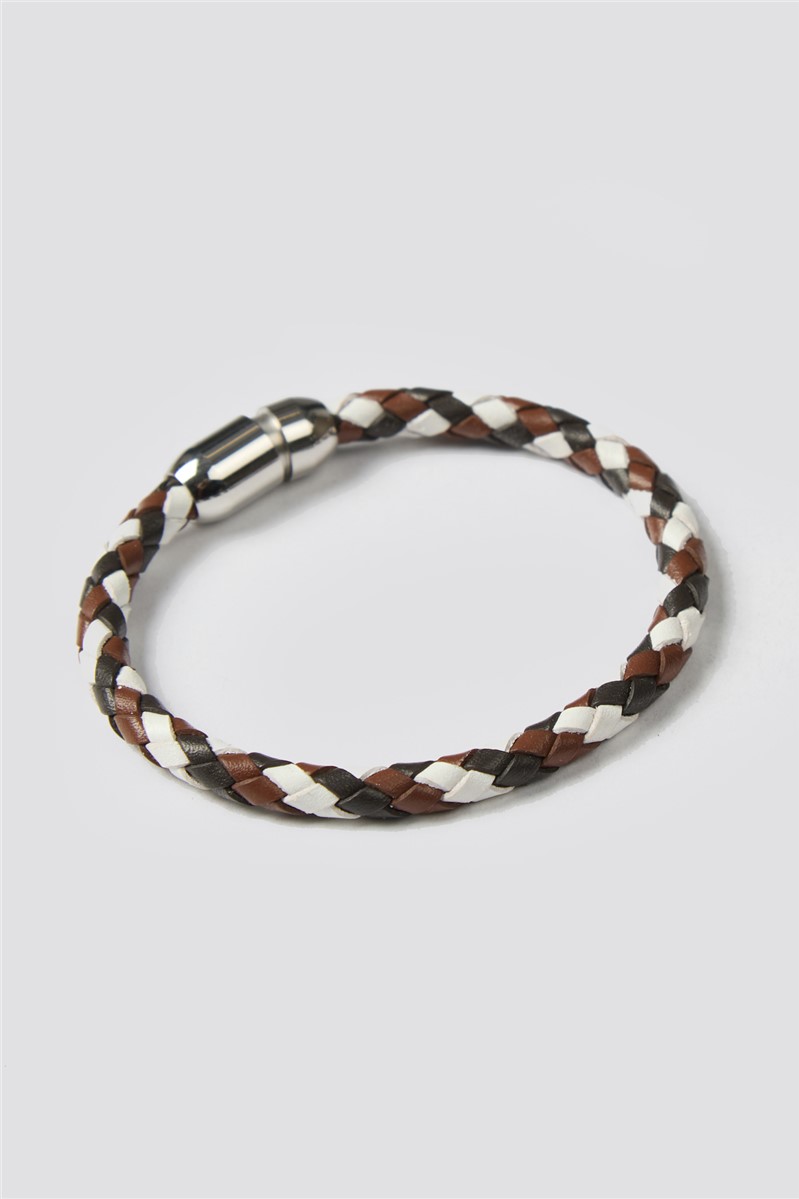  Brown and White Leather Bracelet