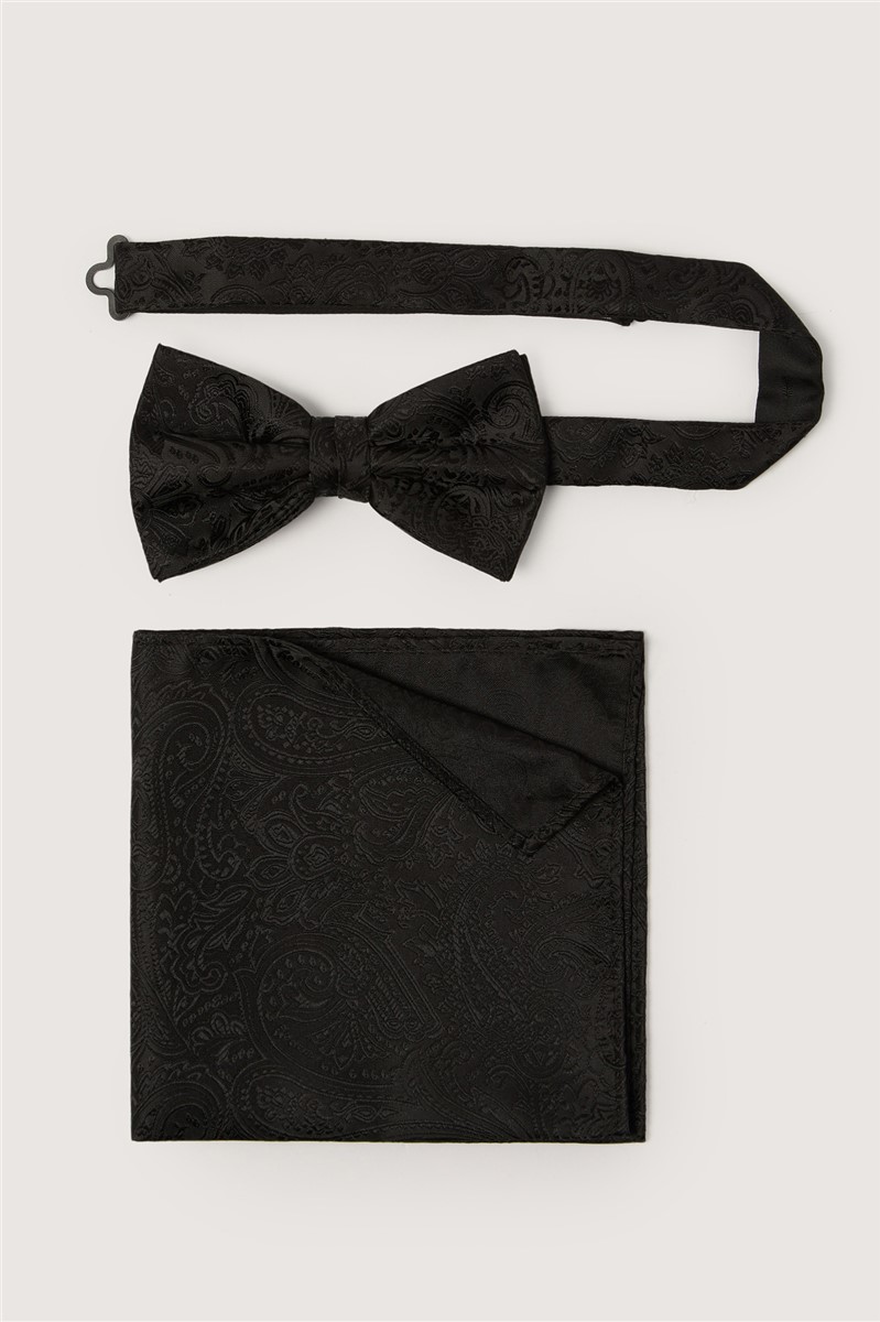  Black Tonal Paisley Bow Tie