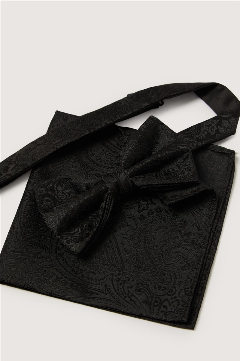  Black Tonal Paisley Bow Tie