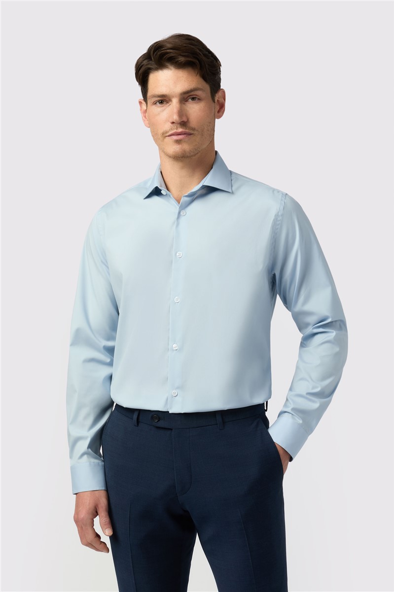  Tailored Fit Non-Iron Stretch Blue Shirt