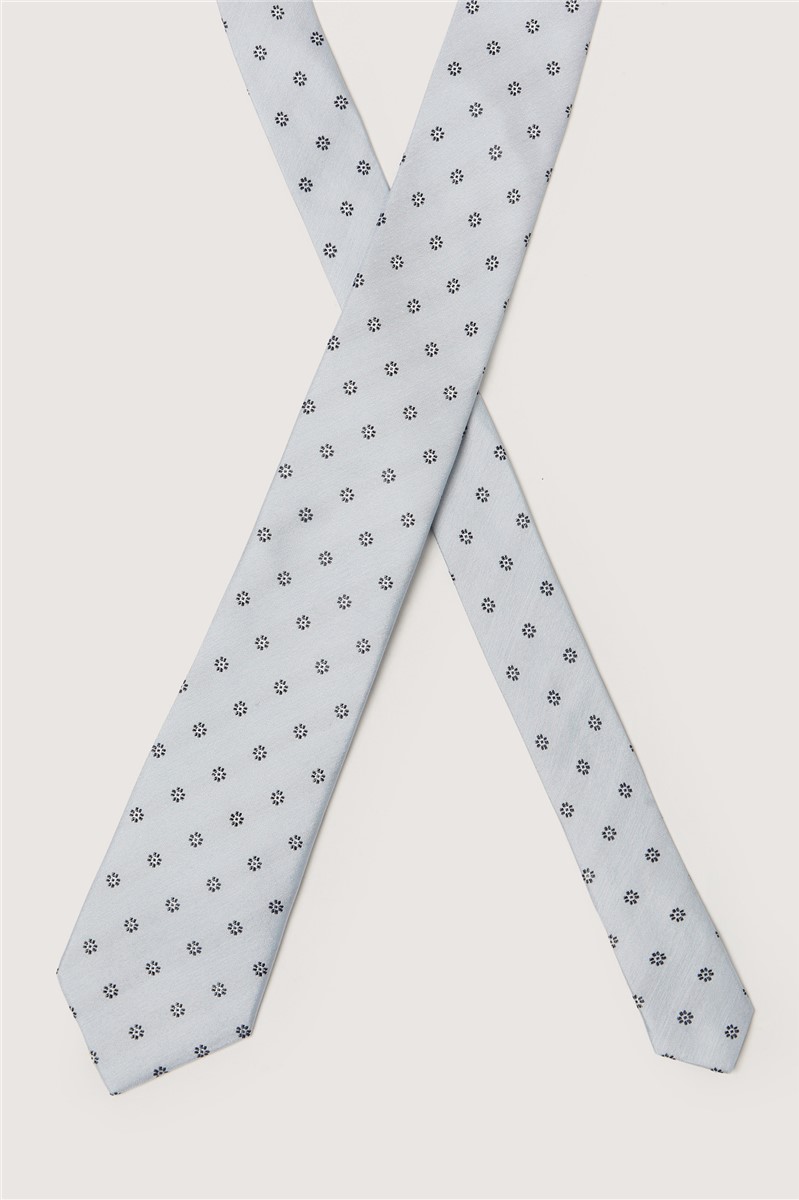  Light Blue Daisy Jacquard Silk Tie