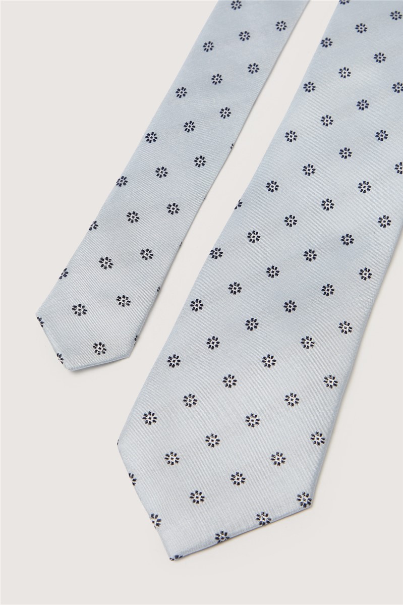  Light Blue Daisy Jacquard Silk Tie
