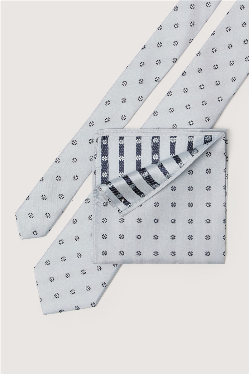  Light Blue Daisy Jacquard Silk Tie