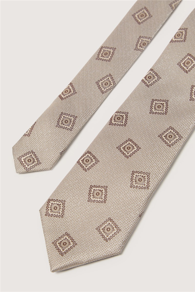  Champagne Medallion Silk Pocket Square