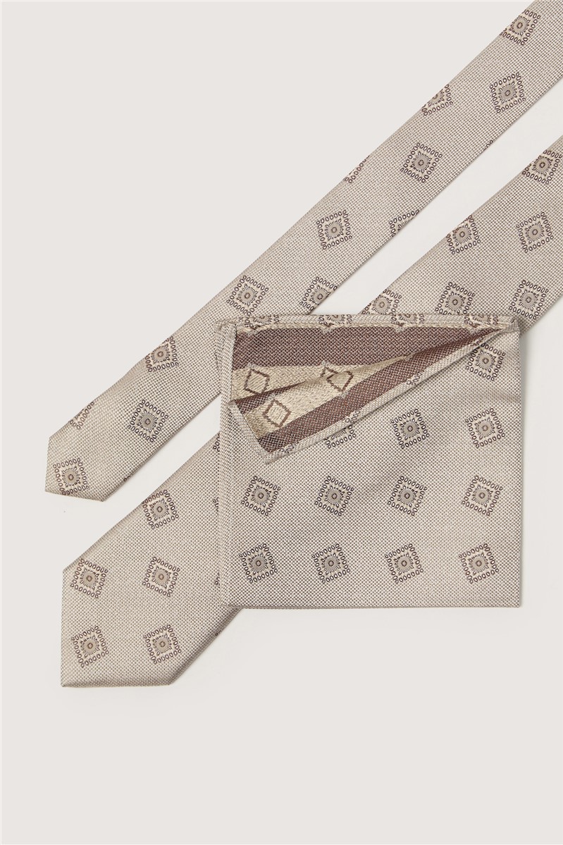  Champagne Medallion Silk Pocket Square