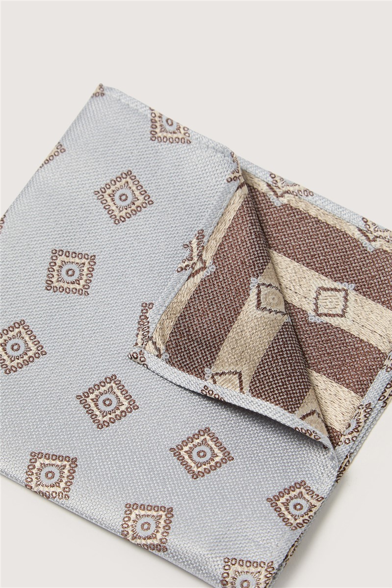  Light Blue Medallion Silk Pocket Square