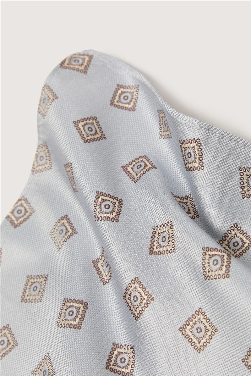  Light Blue Medallion Silk Pocket Square