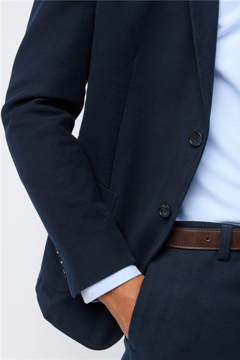 Cappotto Donna Principles In Moleskin Suedette Blu Navy - Con Cravatta E Cintura