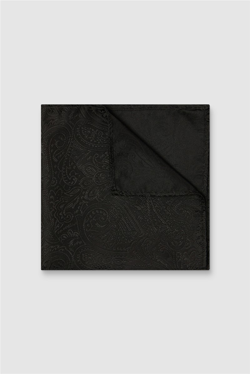  Black Tonal Paisley Pocket Sqaure