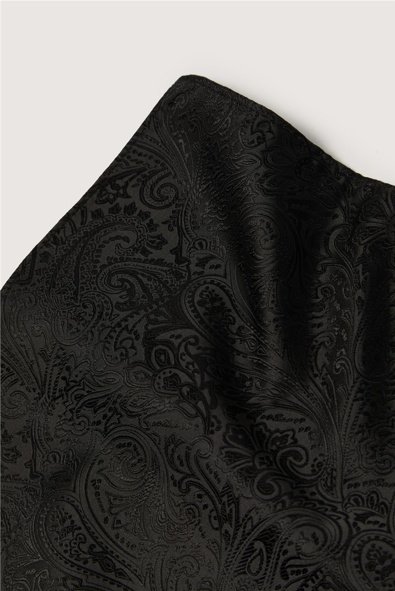  Black Tonal Paisley Pocket Sqaure
