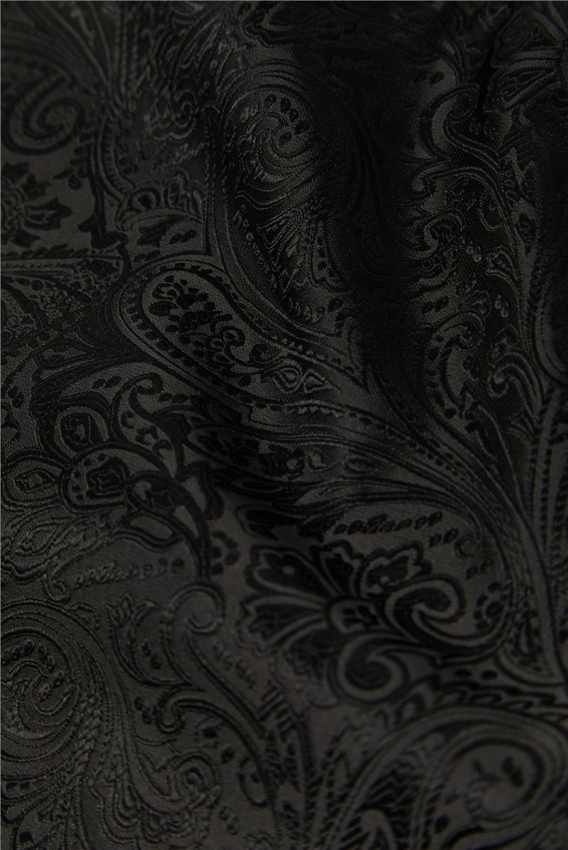  Black Tonal Paisley Pocket Sqaure