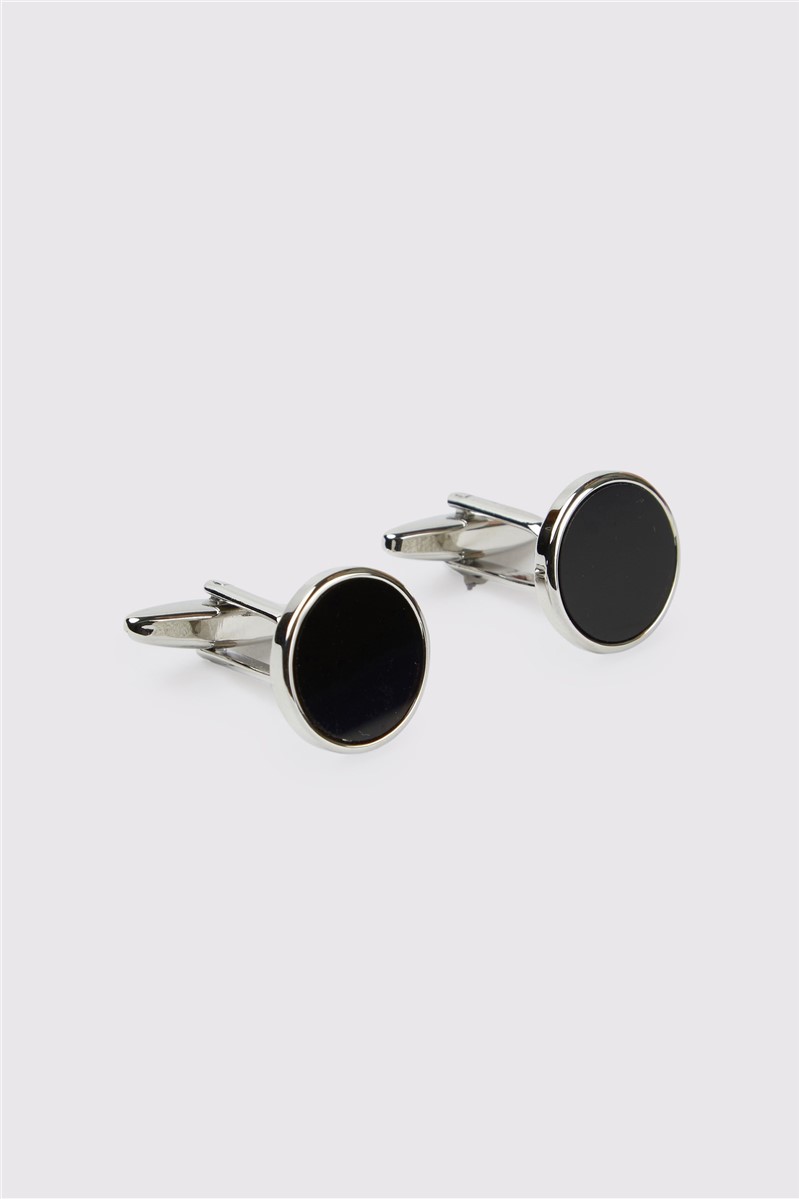  Silver Onyx Round Cufflinks