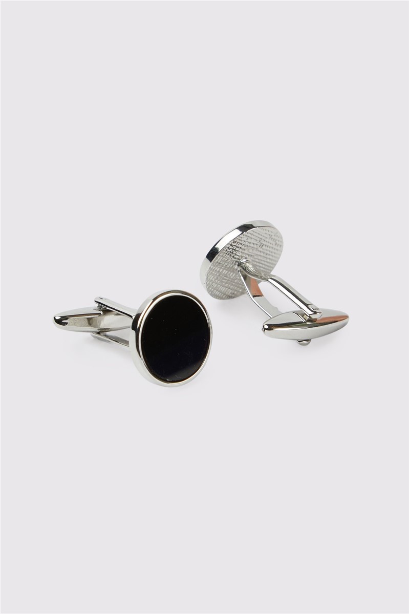  Silver Onyx Round Cufflinks